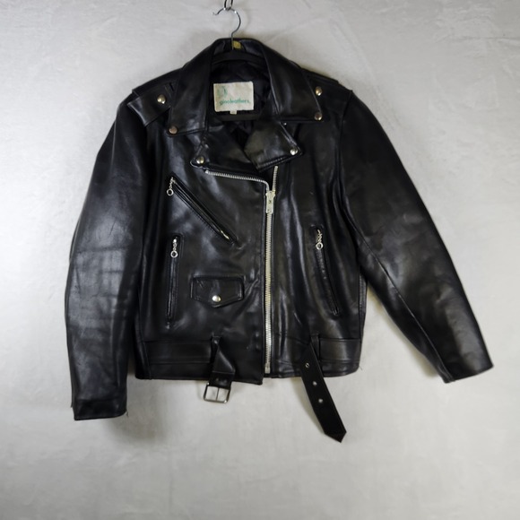 Gino Leathers Black Motorcycle Jacket Genuine Leather Size 12 Women's Biker Coat - Picture 1 of 11